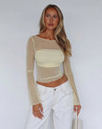 Sheer Long Sleeve Cropped Top for Women