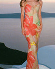Sexy Hollow Back Floral Maxi Dress
