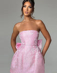 Summer Fashionable Strapless Mini Dress with Bow