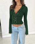 Lace Trim Short Cropped Cardigan Top