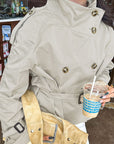 Stylish Stand Collar Waist-Defined Short Coat for Women