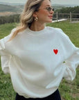 Casual Heart Print Pullover Sweatshirt for Women