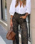 Elegant High-Waisted Leopard Print Trousers