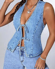 Fashionable Women's Denim Vest with Tie