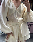 French Casual Women's Autumn Shirt and Shorts Set