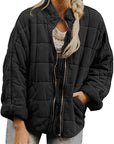 Solid Color Stand Collar Cotton Jacket for Women