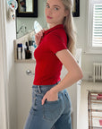 Casual Short Sleeve Polo Knit Top for Women