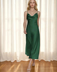 New Women's Satin Maxi Dress with Spaghetti Straps