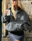 Stylish Gray Fleece Stand Collar Jacket for Women
