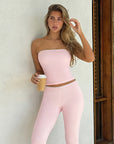 Summer Lace Trim Strapless Top and Shorts Set