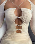 Summer Sexy Hollow Mesh Ruched Dress