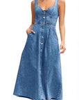 Summer Women's Blue Denim Button-Down Dress