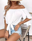 Off-Shoulder Bell Sleeve Casual Top