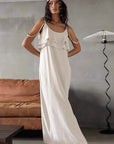 Casual Khaki Linen Dress with Ruffle Hem