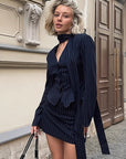 Striped Halter Neck Blazer Dress Set for Women