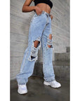 High Waist Ripped Straight Leg Jeans for Women