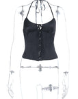 Chic Halter Neck Tie Waist Button Up Top