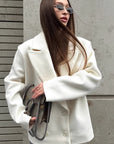 French Vintage Beige Woolen Coat for Women