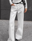 High Waist White Straight Leg Jeans for Women