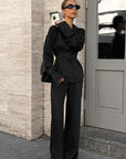 French Design Waist-Tie Long Sleeve Pants Set