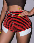 High-Waisted Striped Drawstring Shorts for Women