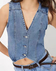 Fashionable Women's V-Neck Denim Vest