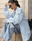 Russian Heart Print Collared Shirt for Women