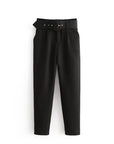 Casual High Waist Straight Leg Pants with Belt