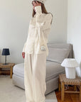 Casual Vintage Satin Two-Piece Set for Women