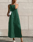 Chic Green Cotton Linen Sleeveless Dress
