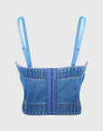 Luqiu Country Denim Beaded Strap Top