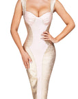 Elegant Backless Strap Dress with Gold Foil