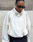 Vintage Beige Jacket for Women with Stand Collar