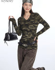 HeyHenry Camouflage V-Neck Long Sleeve Top