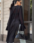 Chic Black Chiffon Top with Flare Sleeves