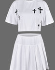 Stylish Cross Print Loose Top and Skirt Set