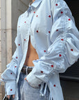 Russian Heart Print Collared Shirt for Women