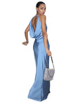 Sexy Backless Satin Long Dress with Spaghetti Straps