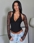Lace Waist Cinching Long Sleeve Top