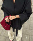 V-Neck Tie Waist Long Sleeve Jacket