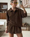 Vintage Walnut Brown Polo Set for Women