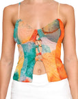Irregular Print Sheer Sexy Crop Top