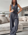 Gray Sleeveless Vest Set for Elegant Commuting