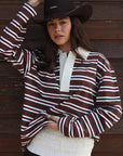 Loose Striped Polo Neck Long Sleeve Top