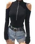 High Neck Zipper Long Sleeve Bodysuit