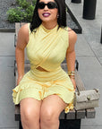Fashionable Solid Color A-Line Dress with Ruffles
