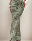 Vintage Floral Print Bodycon Maxi Skirt
