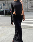 Chic Street Style Long Sleeve Split Skirt Set