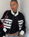 Trendy Color Block Long Sleeve Stand Collar Jacket