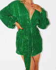 Chic Deep V Long Sleeve Sequin Dress for Parties